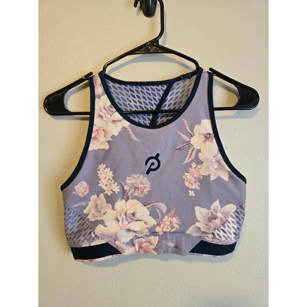 Peloton High-Neck Purple Wild Flower Sports Bra (M)